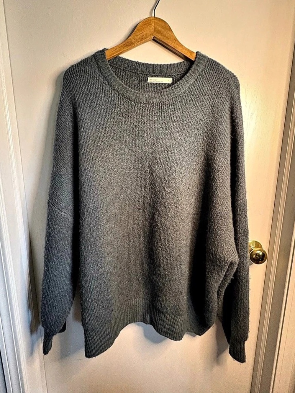 OAK + FORT Sz L Chunky Oversized Sweater Teal Wool Blend Minimalist Preppy Soft
